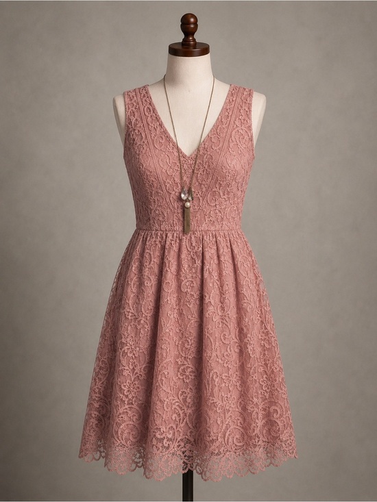 Anthropologie Dresses & Skirts - Anthropologie At Dusk Dress Sz 6 Dusty Rose Lace Embroidered Fit & Flare